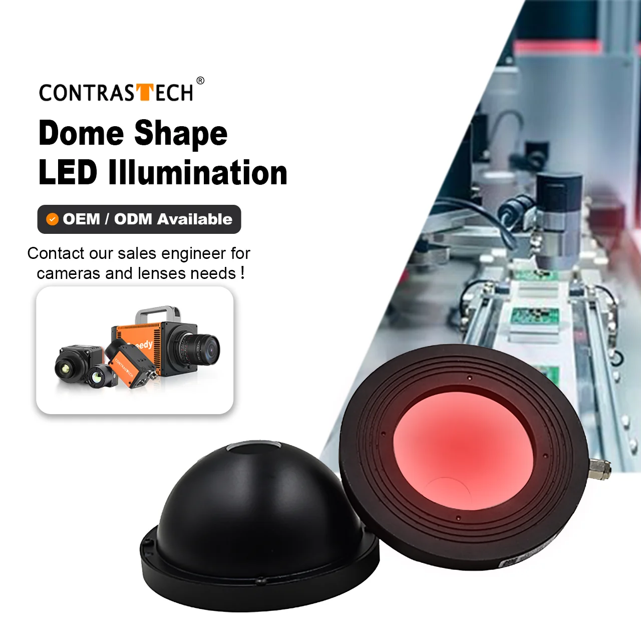 24V LED Dome Shape Illumination IP65 RGB OEM/ODM CCS Smart Vision Light for Text Determination Inspection Contrastech