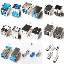 5PCS USB 2.0 USB 3.0 Connector Female Socket Male Jack B Type 90°/180° Connector Soldering DIY Printer Interface Repair