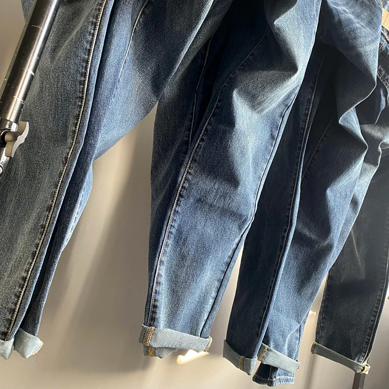 New Spring Men's Casual Straight Leg Jeans Long Pants Cotton Elastic Waed Outfit Versatile Comfortable Classic Blue Denim