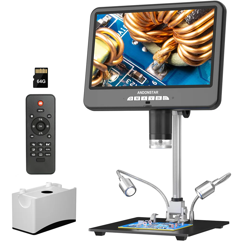 Andonstar 4K 64MP HDMI Digital Microscope 2000X 10.1\'\' Soldering Microscope for Repair AD210S Dual Screen 4K 60FPS Video Record