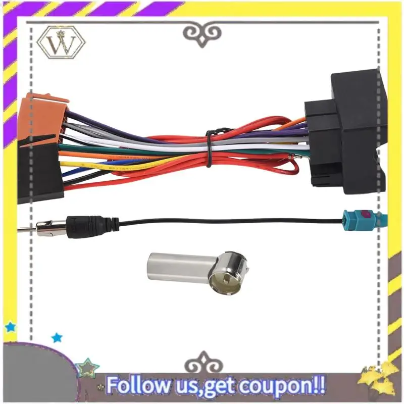 ABXV-Car Stereo Audio ISO Power Wiring Harness Cable For  207 307 407 For Citroen C2 C5 Radio Antenna Wire Adapter