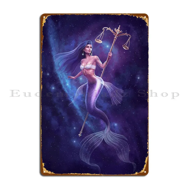 Libra Mermaid Zodiac Metal Sign Design Rusty Plaques Club Printing Tin Sign Poster