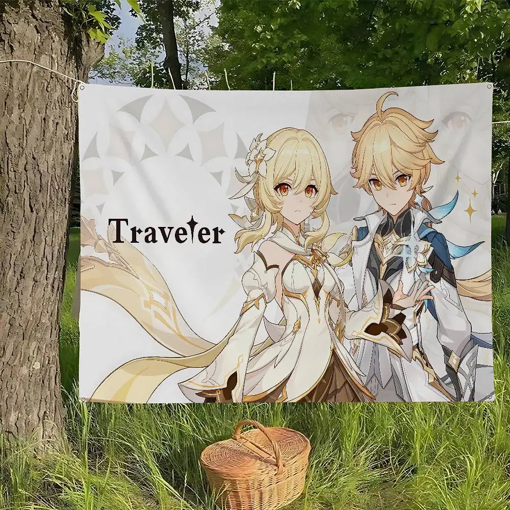 Genshin Impact game Creative Pattern Hanging Flag Polyester Printed Banner Hand Pulled Flag