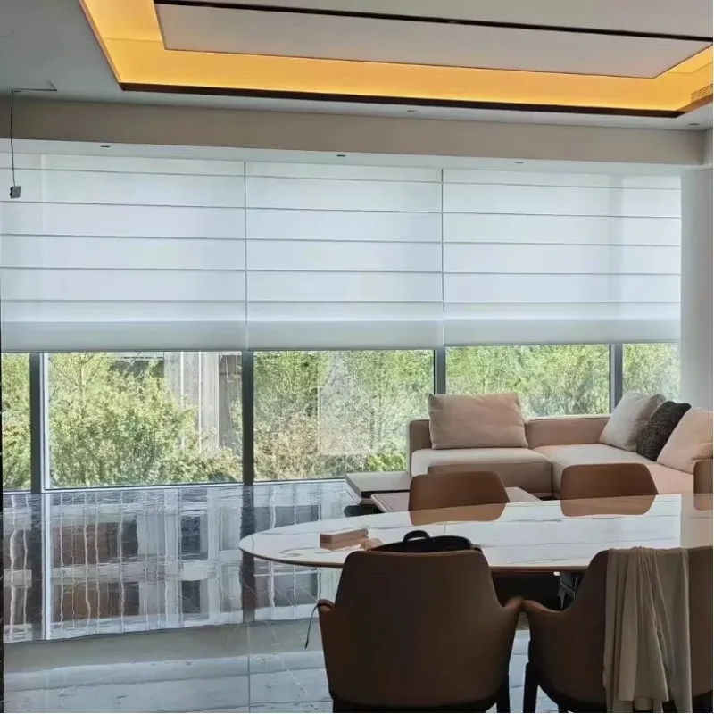 Customized Motorized Smart Control Light Filter Roman Blinds