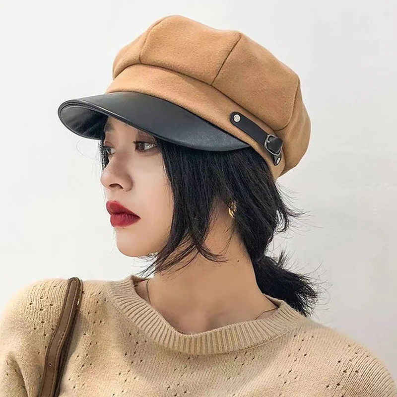 

Vintage Beret Newsboy Hat Adjustable Autumn Winter Hat Beret Octagonal Cap Soft Woolen Beret For Women Berets Painter Cap