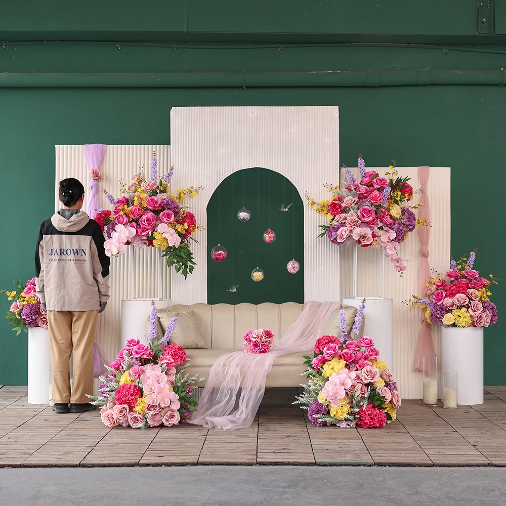 

Table Centerpieces Pink Purple Yellow Artificial Rose Orchid Delphinium Floral Arrangement for Wedding Event Backdrop Decor