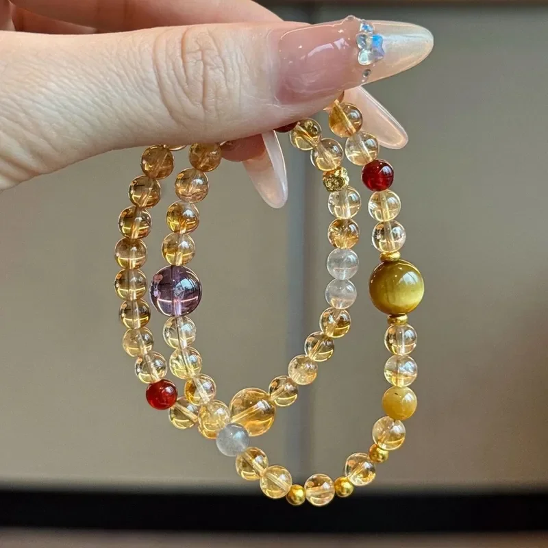 [Grand Slam] Huangta Crystal Multi-Circle Bracelet Women's Natural Amethyst Lucky Transfer Bead Gray Moonlight Crystal