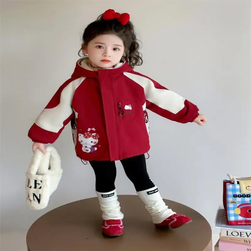 

Топы Sanrio Hello Kitty Kawaii Y2k, модная детская одежда в стиле аниме, зимняя одежда для детей, пальто для девочек, 2024, комбинезон для девочек, пальто