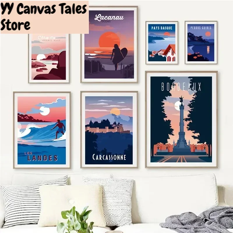 1pc frameless Canvas Painting France Paris Marseille Travel City Landscape Alps Mountains Minimalist Wall Art Print Canvas Paint