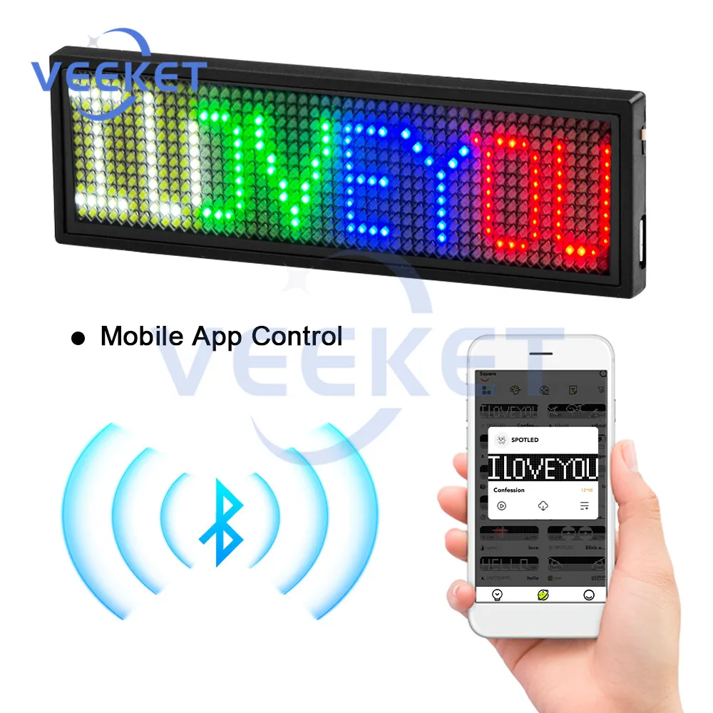 LED Display APP Bluetooth Illuminated Badge Luminous Scrolling Walking Letters Adjustable Brightness iOS Android Super Standby