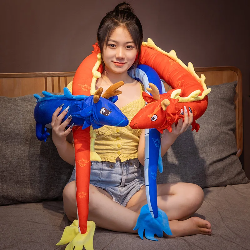 Jouets en peluche Dragon Zodiac pour enfants, poupées en peluche dinosaure, sommeil animal, oreiller long, style chinois, cadeau d\'anniversaire pour