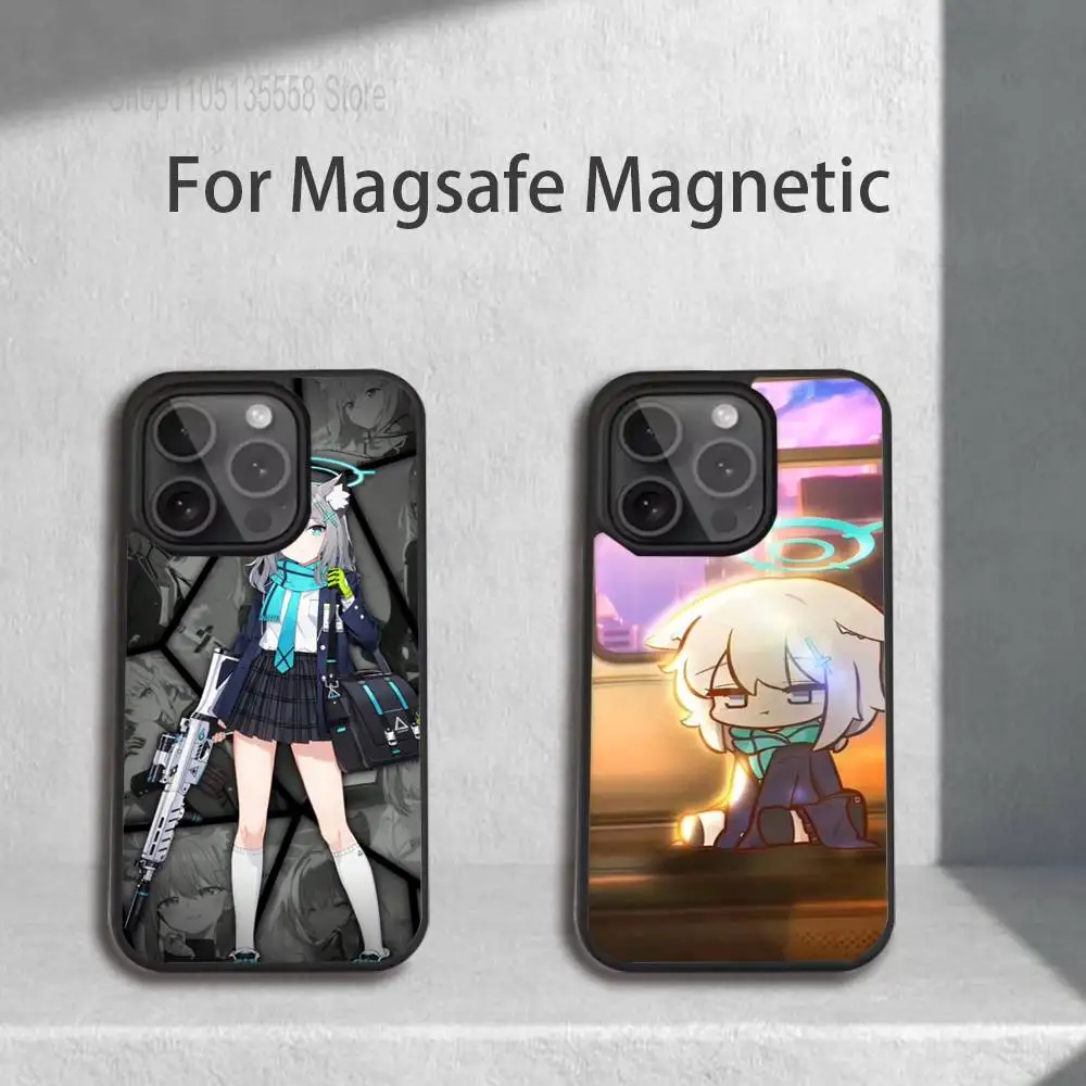 

Синий чехол для телефона Shiroko A-Archive для iPhone 17,16,15,14,13,12,11, Pro, Max, Plus, Mini, SE4, E с магнитной беспроводной зарядкой Magsafe