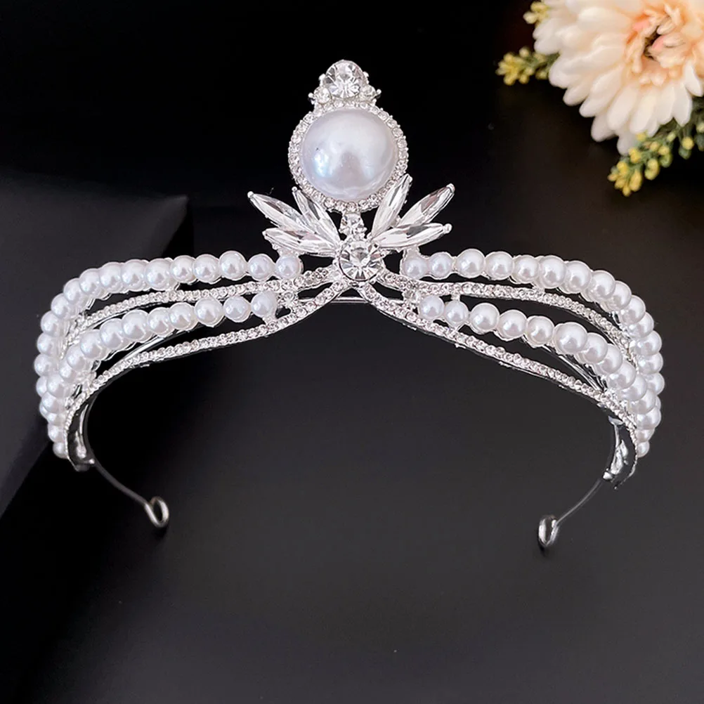 

Pearl Crown Headwear Elegant Bridal Tiara For Wedding Party Prom Alloy Rhinestone Design Hair Decor Crown