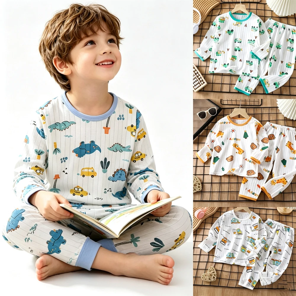Boys Pajamas Sets 2 3 4 5 6 7 8 9 10 11 12 Years Cotton Long Sleeve Toddler Kids Pijamas Set Cars Cartoon Tops+Pants Night Wear