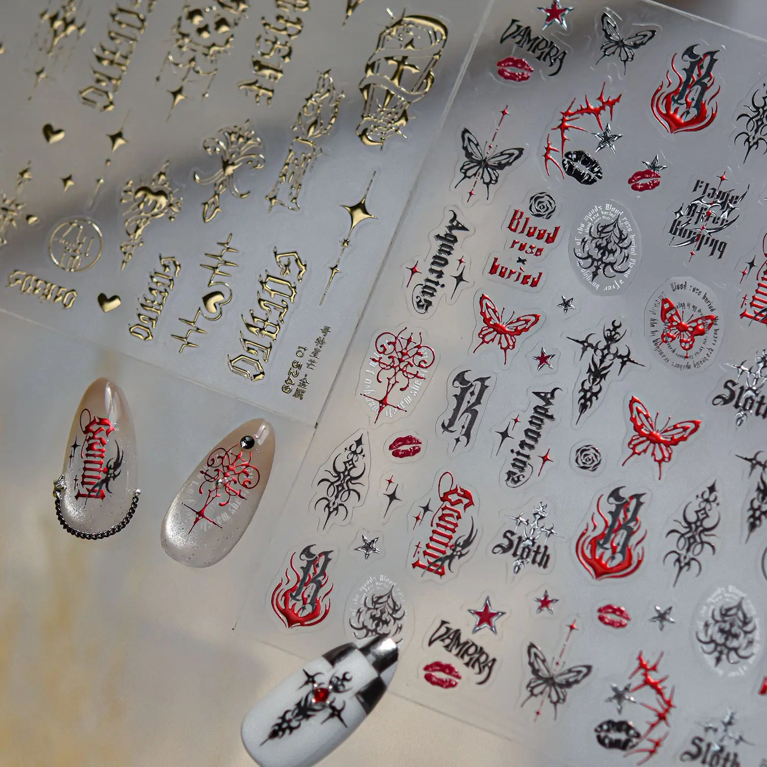 

Gold Silver Metal Nail Stickers Dark Style Angel Wing Mixed Accessory Nail Decoration Stickers DIY Self Adhesive Manicure Decals