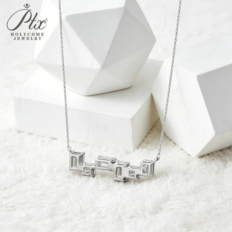 Necklaces Total 3CT Emerald Asscher Cut Moissanite D Color 925 Sterling Silver 18k Gold Plated Irregular Geometry Gift Charms