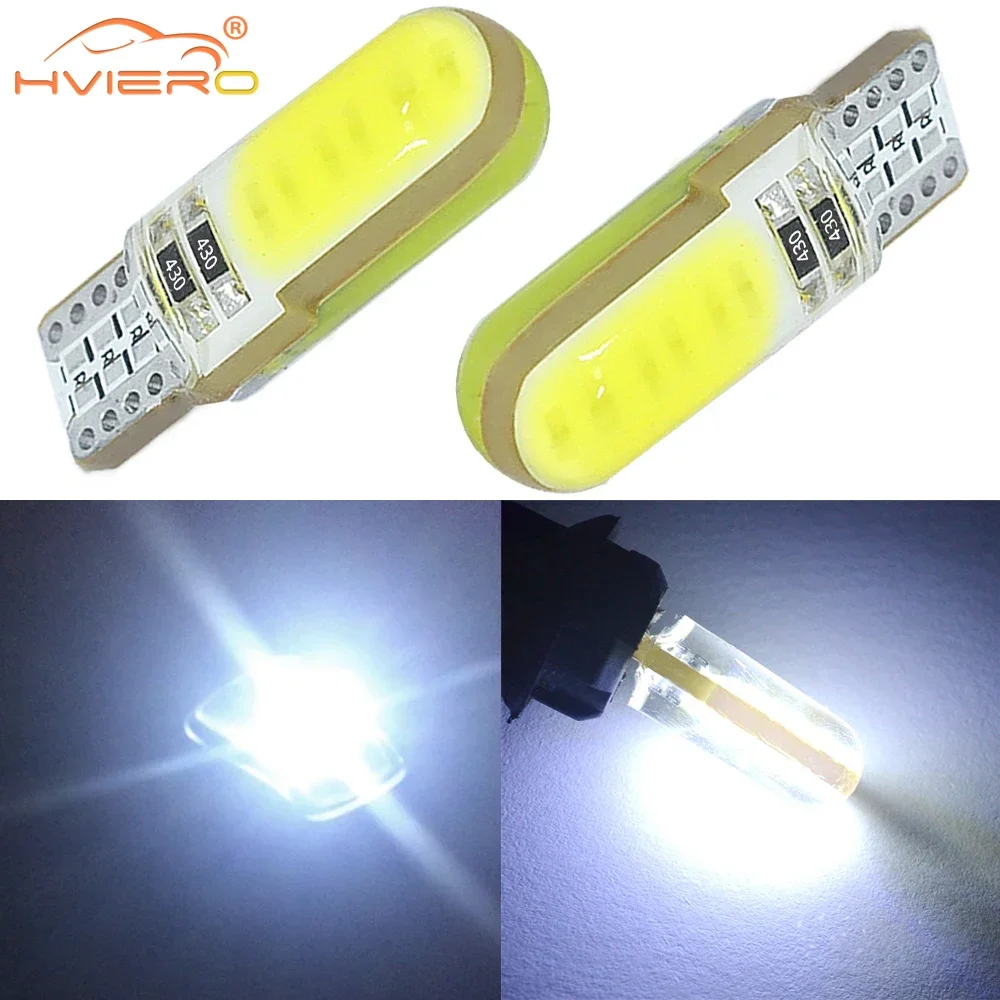 

2pcs T10 W5w Cob Car Led Silicagel Lantern Wedge White Marker Lights Turn Signal Reading Dome Lamp Auto Parking Bulbs Waterproof