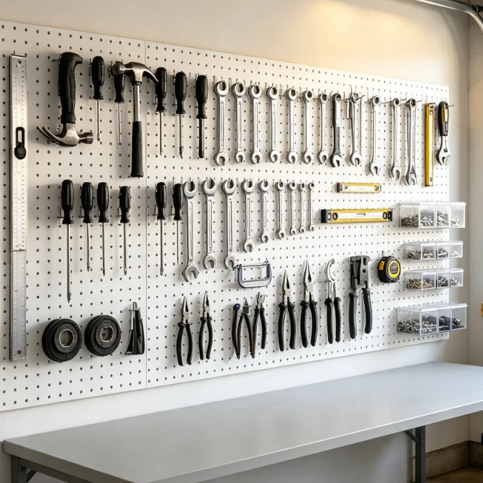 Heavy Duty Stainless Steel Anti-Corrosion Pegboard Panel Perforated Metal Sheet Industrial Design Tool Storage Board for Wall