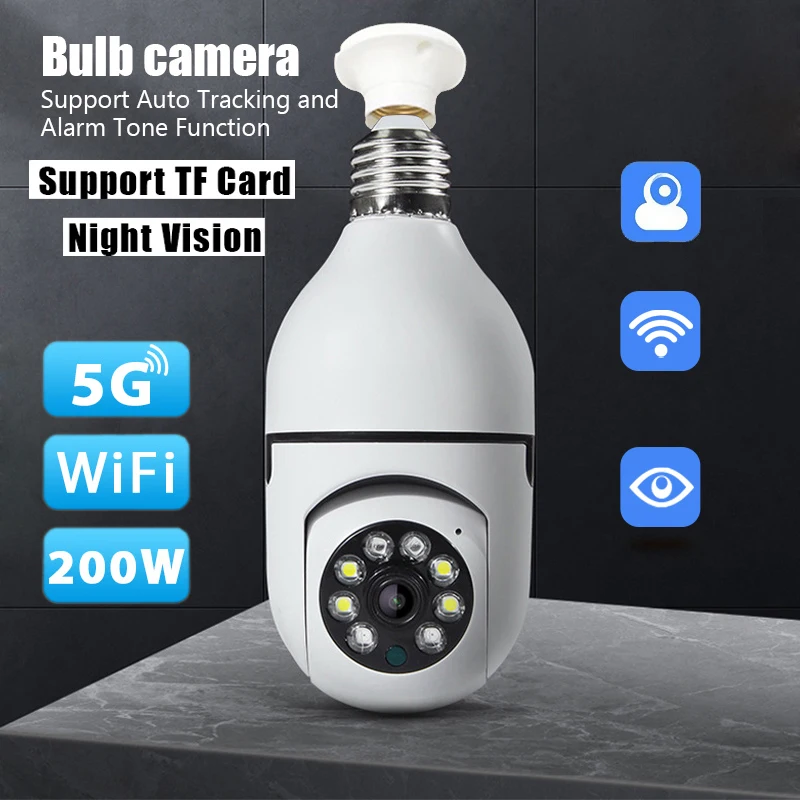 Cámara de vigilancia inalámbrica con bombilla E27, 5G, Wifi, visión nocturna, seguimiento humano automático, Monitor de protección de vídeo