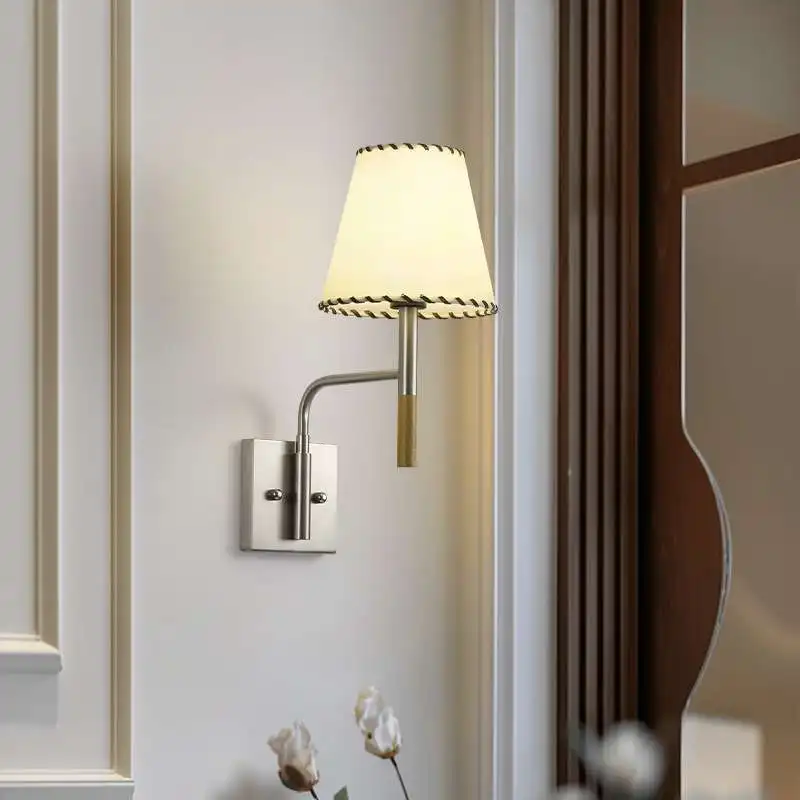 Nanyang retro cloth covered wall lamp, home living room, bedroom, bedside can swing, simple wall lamp with plug, no wiring lamp