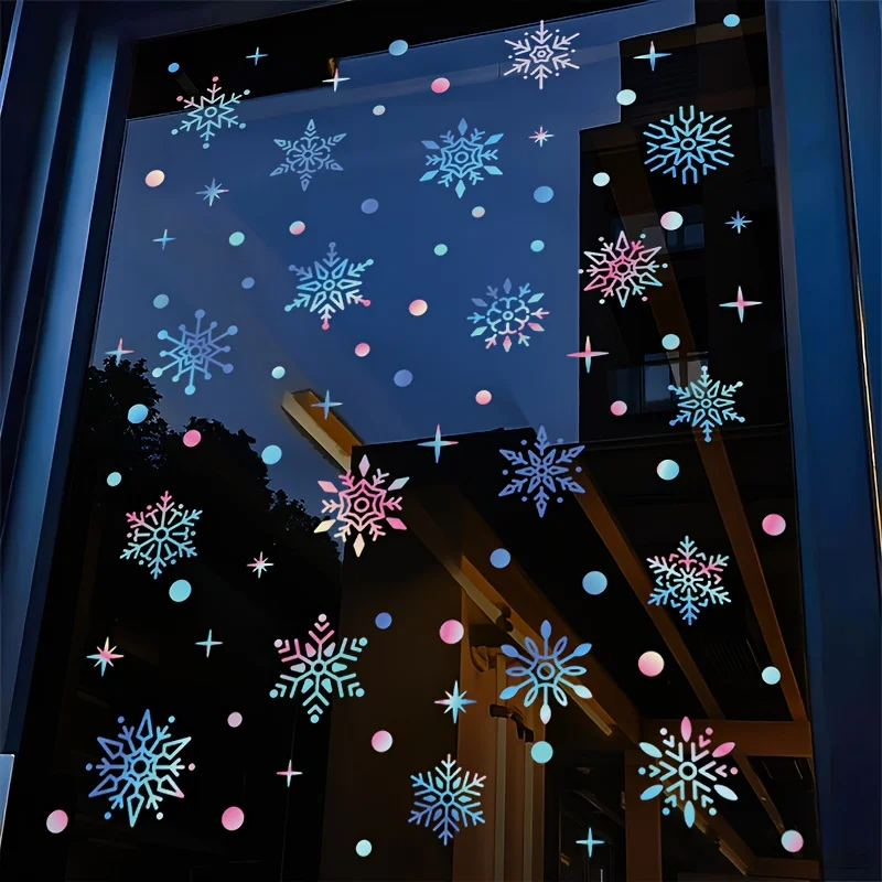 2pcs Christmas Window Stickers, Snowflake And Rainbow Decals,Double-Sided Visible With Electrostatic Adhesion For Bathroom Glass