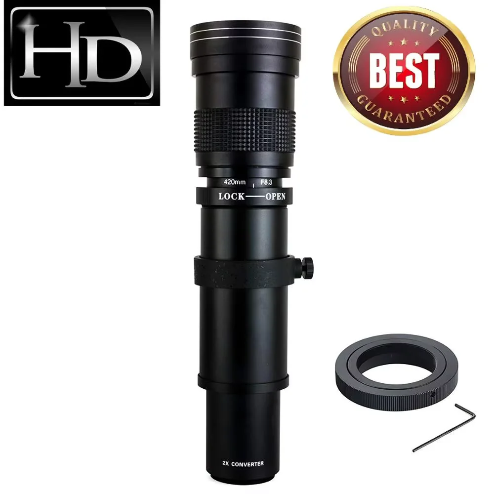 JINTU 420-800mm F/8.3-16 High Definition Telephoto Zoom Lens with T Mount Adapter  for Olympus Micro M4/3 OM-D Cameras