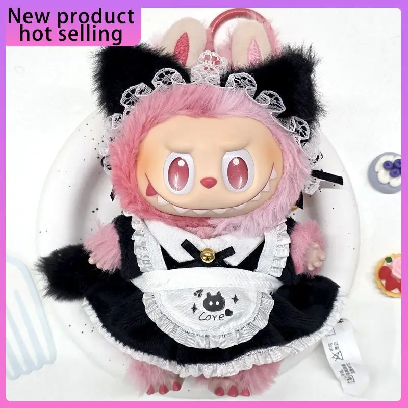 

Подходит для Labubu15-17 см, первая вторая универсальная ткань третьего поколения, милые черно-белые платья с кошачьим хвостом, одежда для кукол