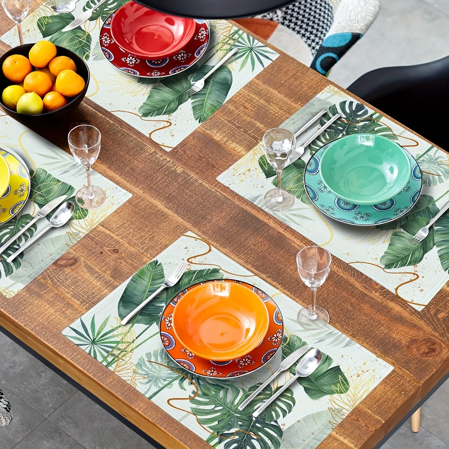 2/4pc Tropical Palm Leaf Placemats Featuring a Boho Green Leaf Design These Botanical Table Mats for Home Kitchen Decor Placemat