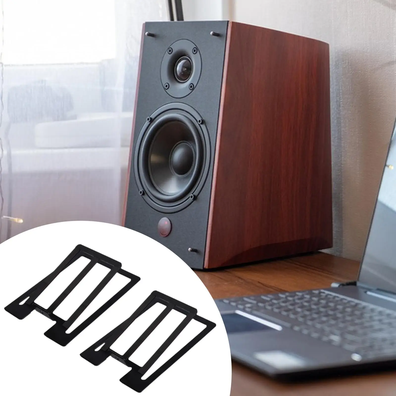 2개 세트 책상 스피커 스탠드 소형 스피커 랙 15도 기울어진 금속 지지대 테이블 마운트 홀더 공부방 사무실용