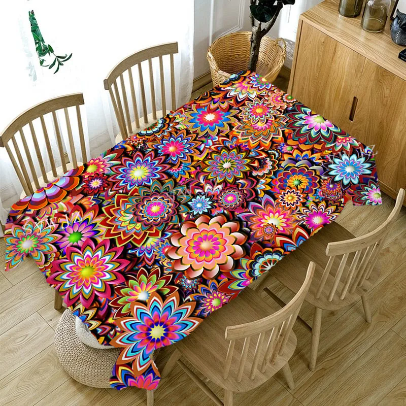 Moroccan Colorful Circle Flower Waterproof Tablecloth Outdoor Picnic Party Rectangular Tablecloth Restaurant Kitchen Accessories