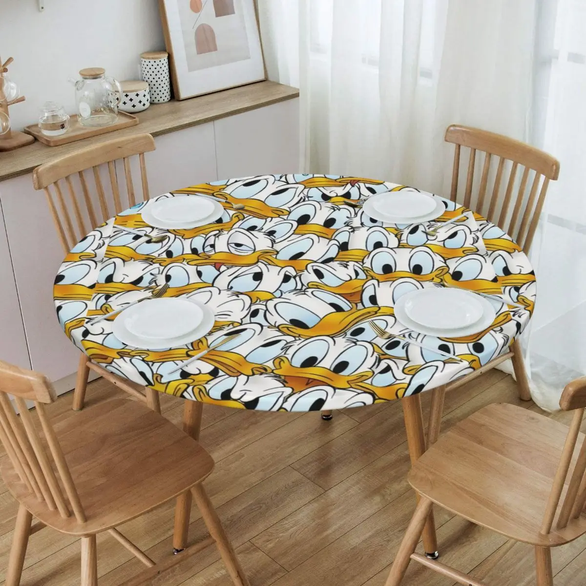 Custom Round Fitted Disney Cartoon    Donald Duck Table Cloth Waterproof Tablecloth 40