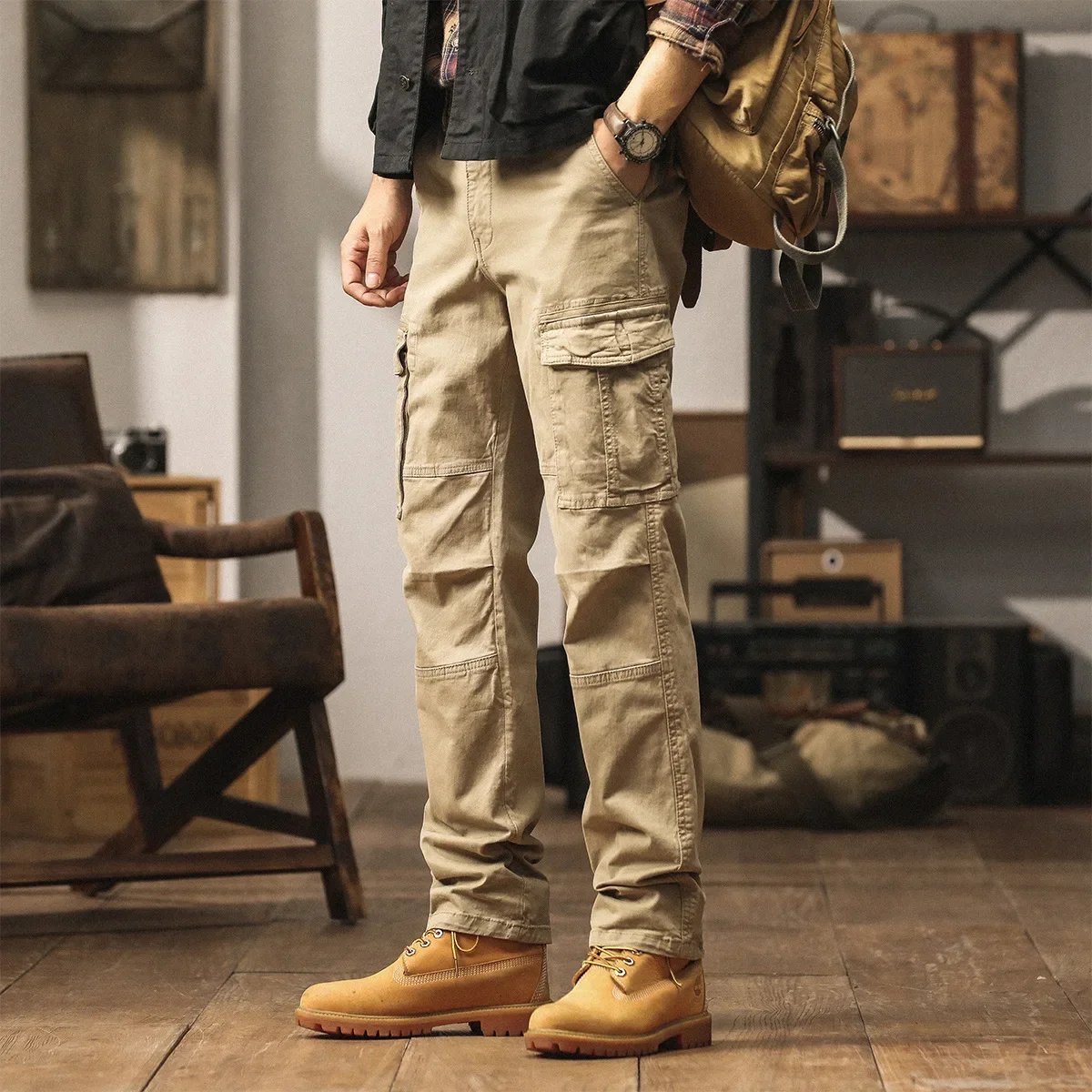 Trendy Plus Size Cargo Pants For Young Men Casual Straight-Leg Pure Cotton Multiple Pocket Tactical Pants Sweatpants