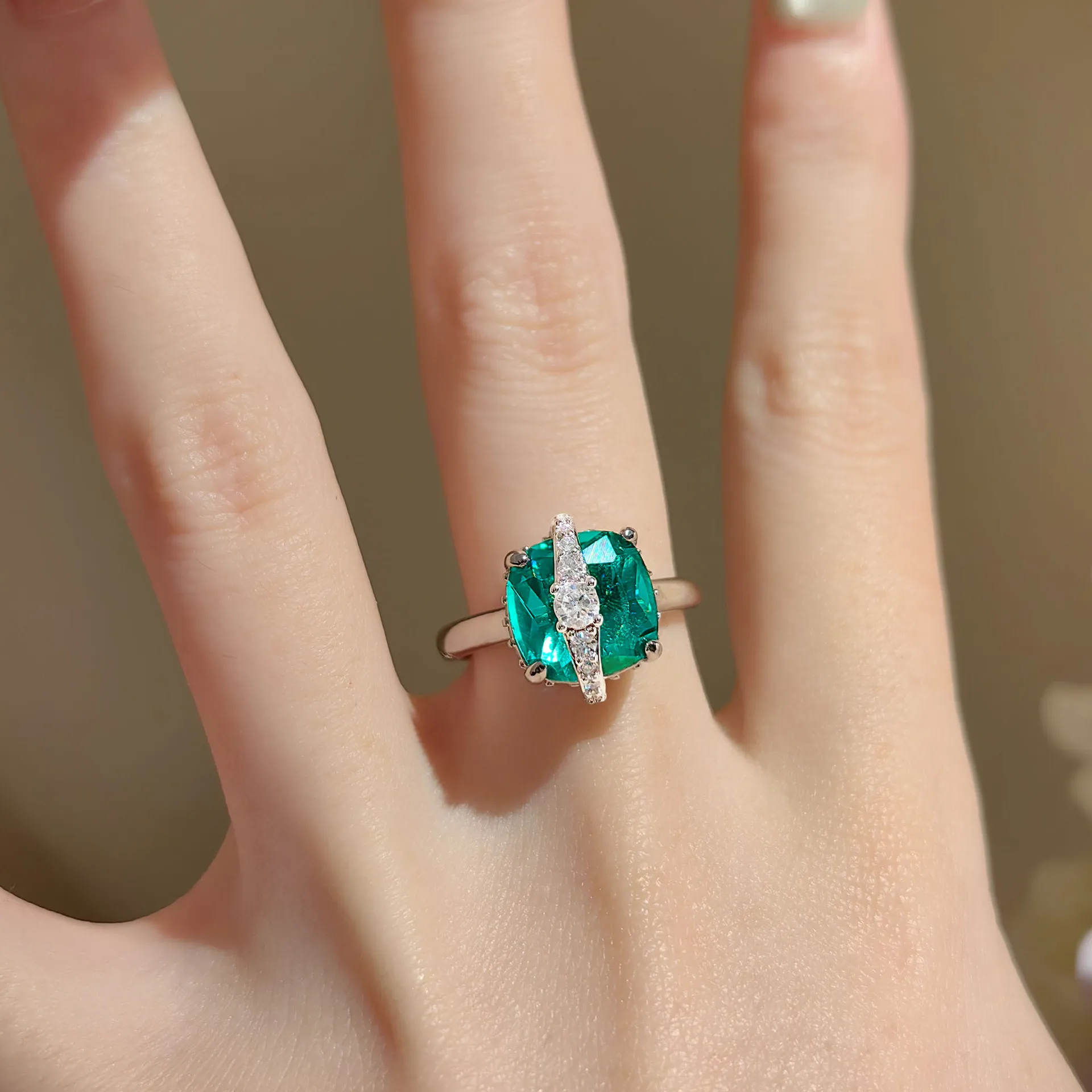 S925 Sterling Silver Sugar Cube Pendant Ring Necklace Earrings Color Treasure Lake Green Diamond Women Jewelry
