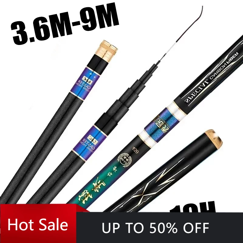 

3.6M 4.5M 5.4M 6.3M 7.2M 8M 9M Telescopic Stream Rod 19H Carbon Reservoir River Pond Super Light Hard Hand Fishing Rod Free Tip