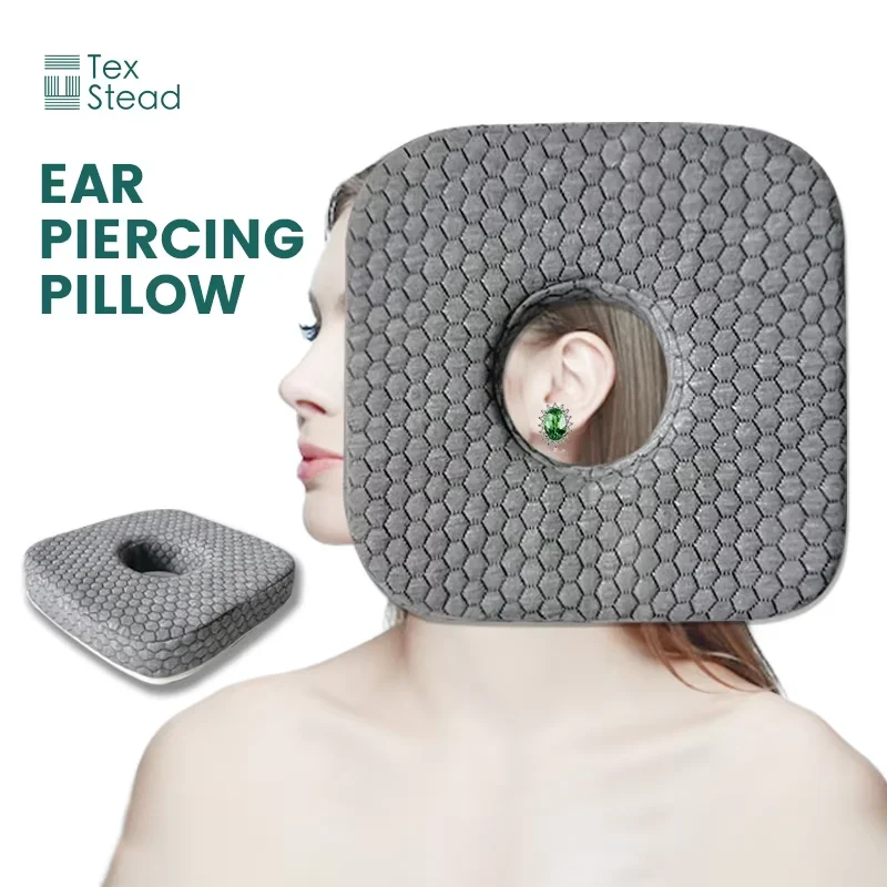 Air Layer Square Ear Pillow,Memory Foam Side Sleeper Hole,Solid Color CNH Pain Relief,Breathable Washable Cover