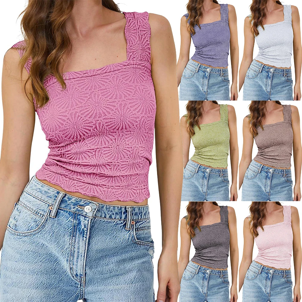 Women Sexy Square Neck Crop Tank Top Sleeveless Love Letter Cami Shirt Y2k Wide Strap Cute Summer Going Out Beach Holiday Tops