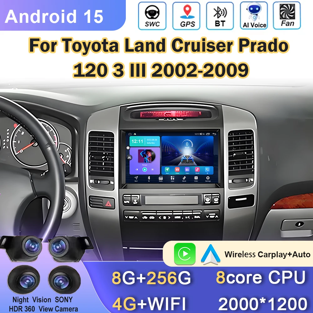 トヨタ ランドクルーザー プラド 120 3 III 2002-2009用 Android Carplay カーラジオ マルチメディアプレーヤー オートラジオ ステレオ 2din ヘッドユニット