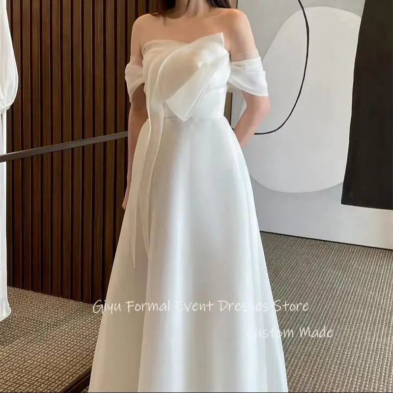 

Giyu Simple Silk Organza Wedding Dresses Korea Photoshoot Short Sleeves Floor Length Bridal Gowns Mariage Custom Made 2024