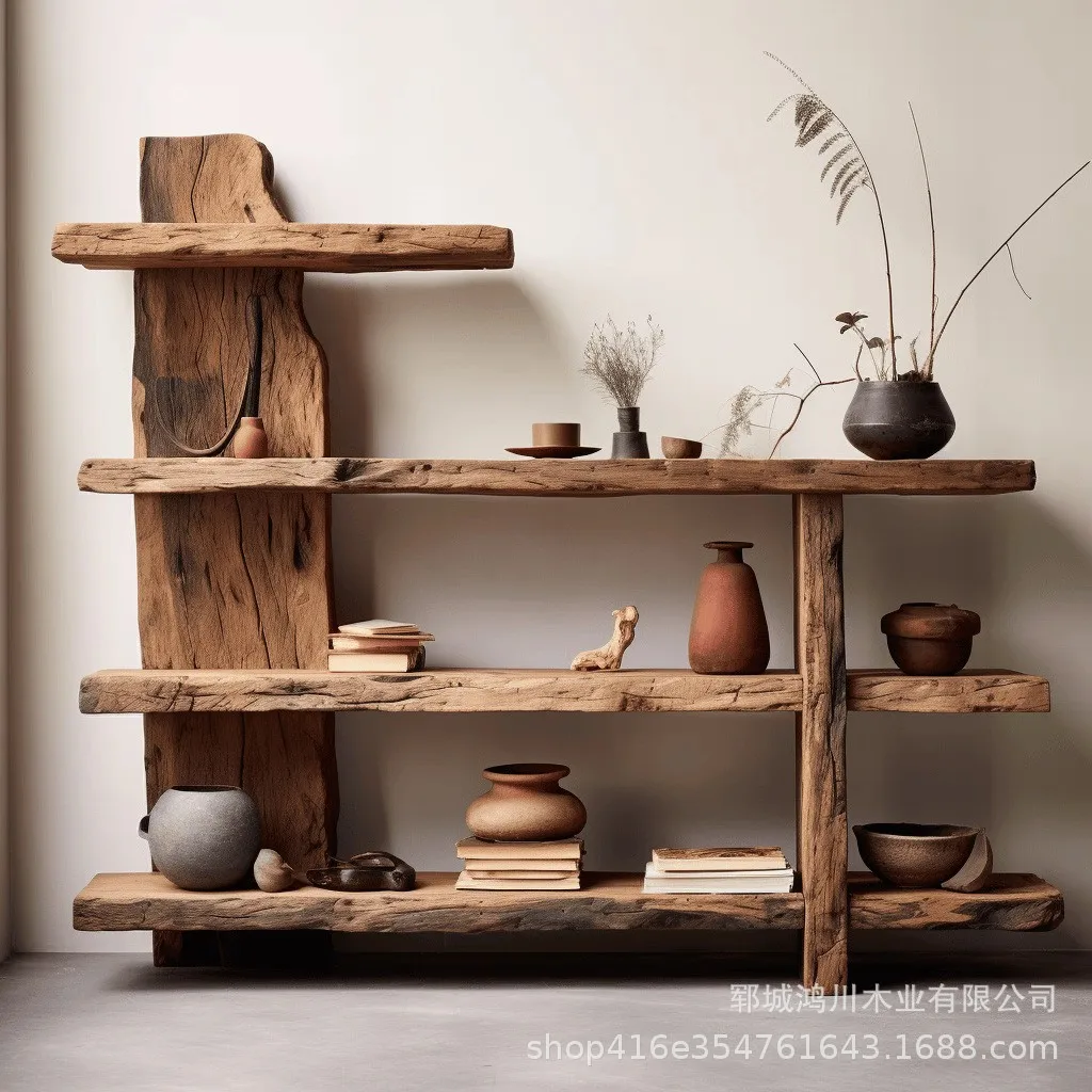 Solid wood bogu frame tea room zen storage rack old elm tea pottery display rack homestay decoration rack