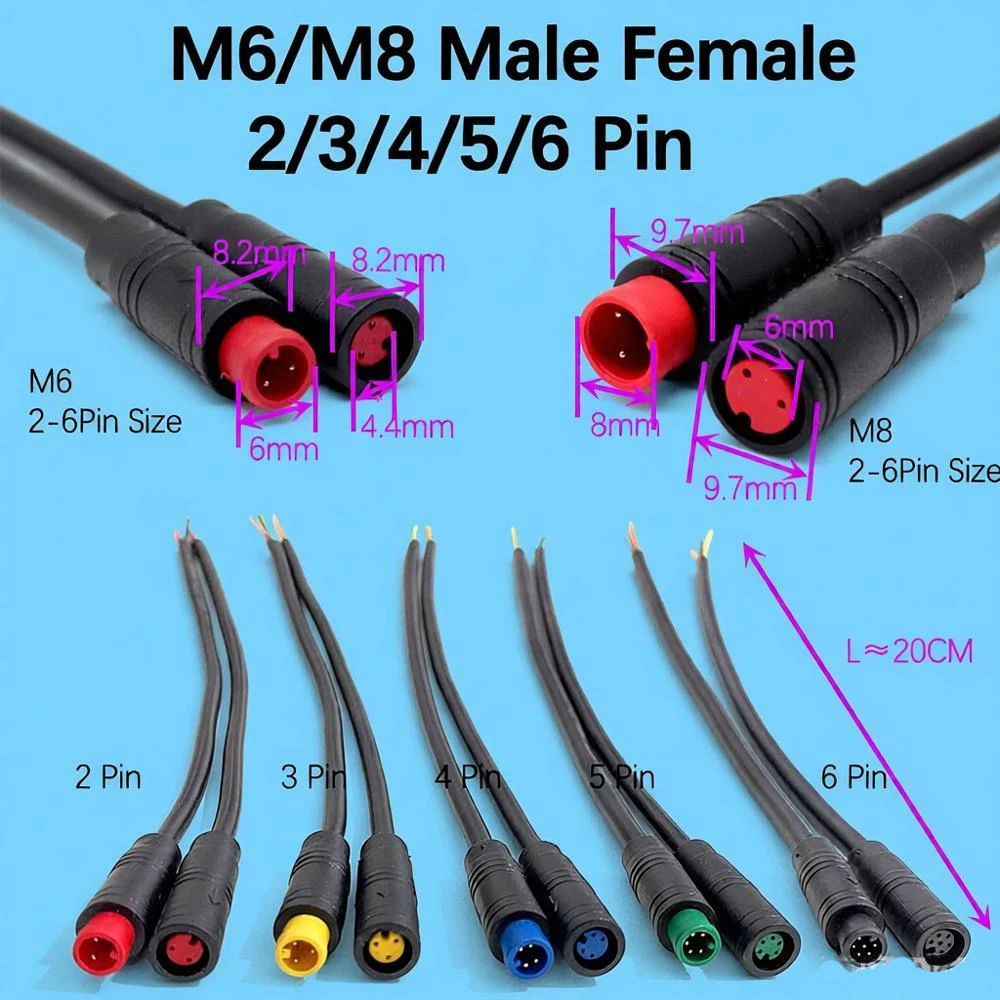 1PC 6mm 8mm Male Female Julet Electric E-bike Butt Plug Connector Cable Signal Sensor Waterproof Scooter Wire M6 M8 2/3/4/5/6Pin