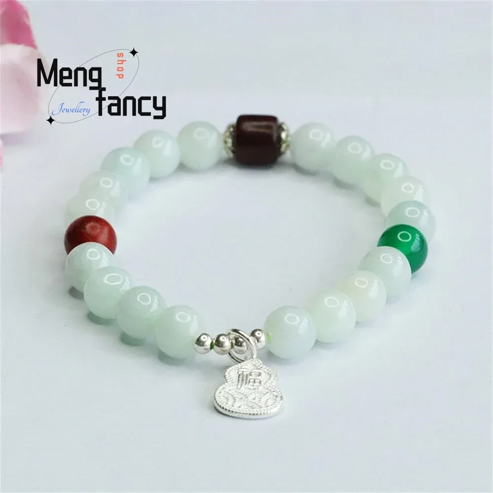 

Natural Myanmar A-goods Jadeite S925 Silver Gourd Bracelet Exquisite Elegant Simple High-grade Luxury Quality Fashion Jewelry