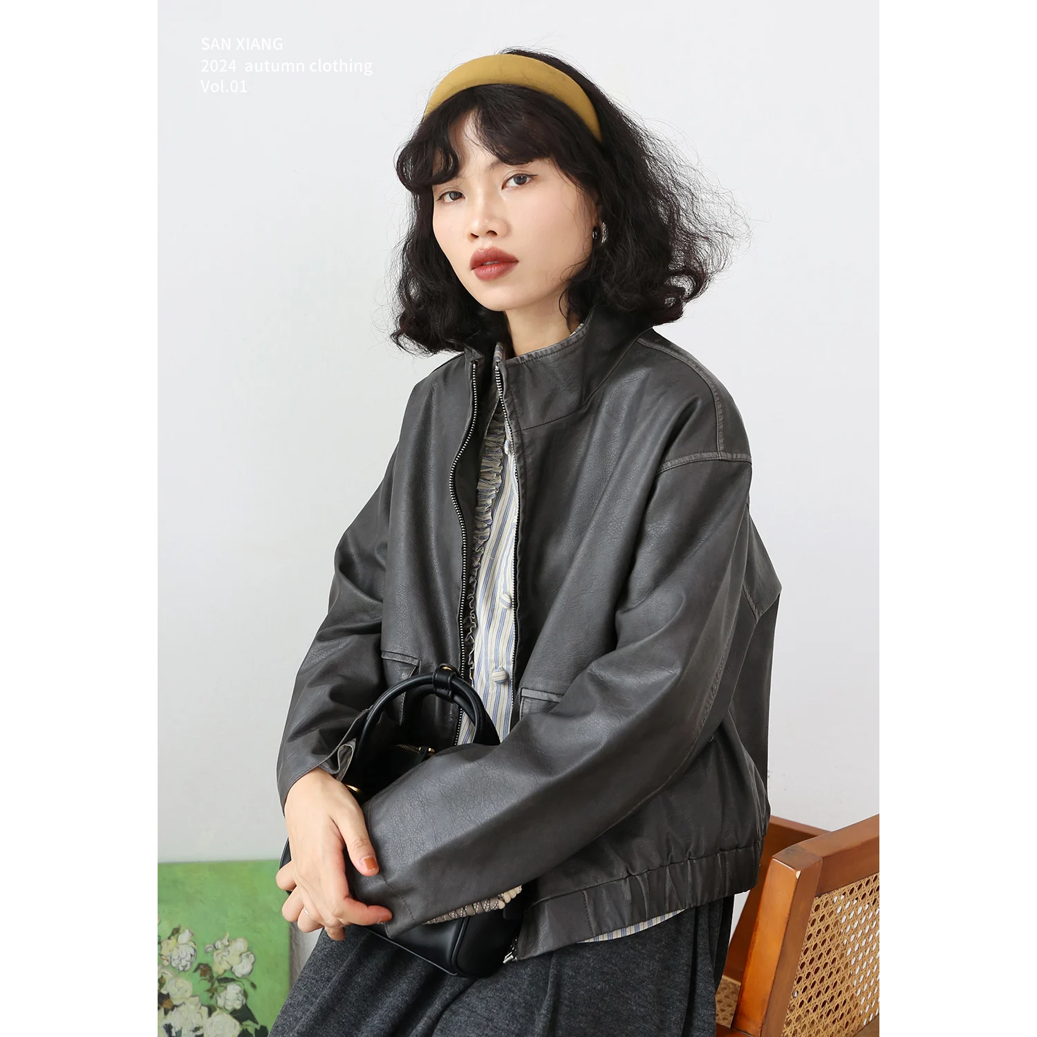 

Винтажное потертое женское пальто из искусственной кожи с воротником-стойкой, длинный воротник-стойка, свободный крой, слей