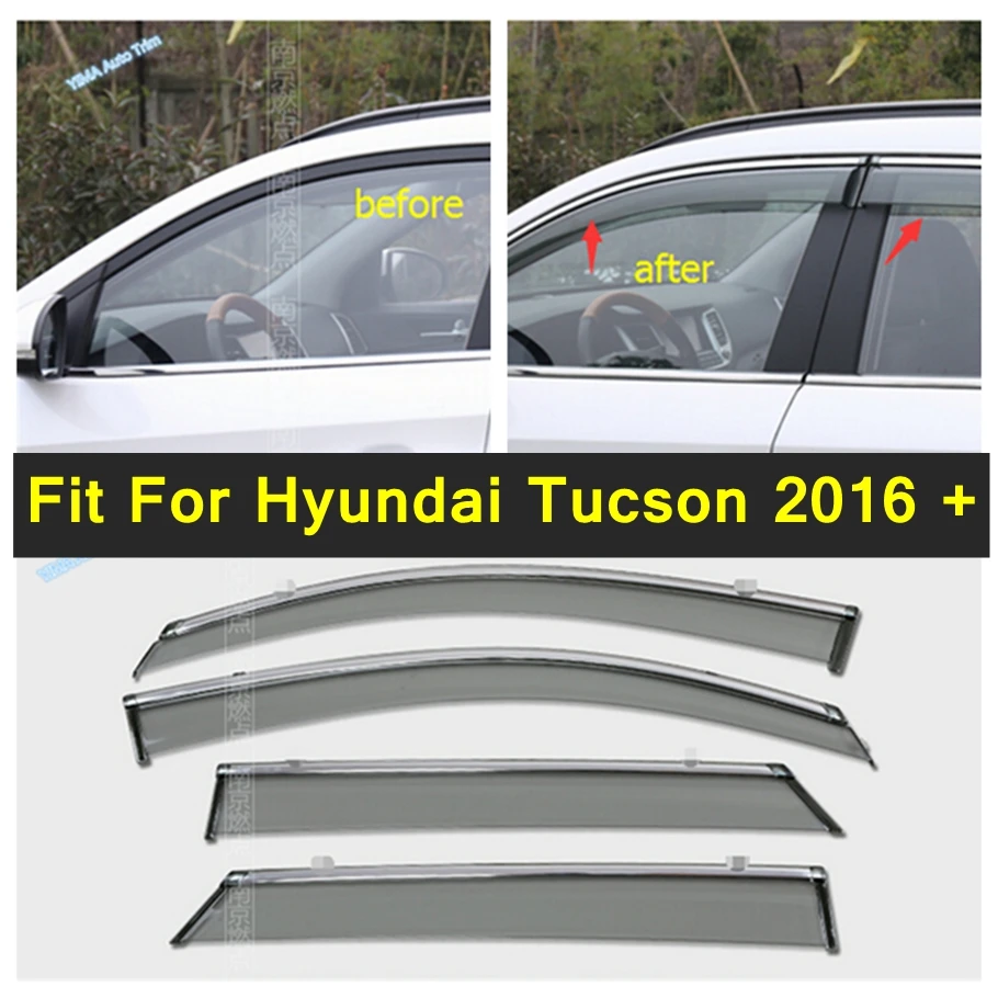 4 Pcs Car Window Visors Awnings Wind Rain Smoke Guard Deflector Vent Decor Cover Trim Accessories For Hyundai Tucson 2016 - 2020