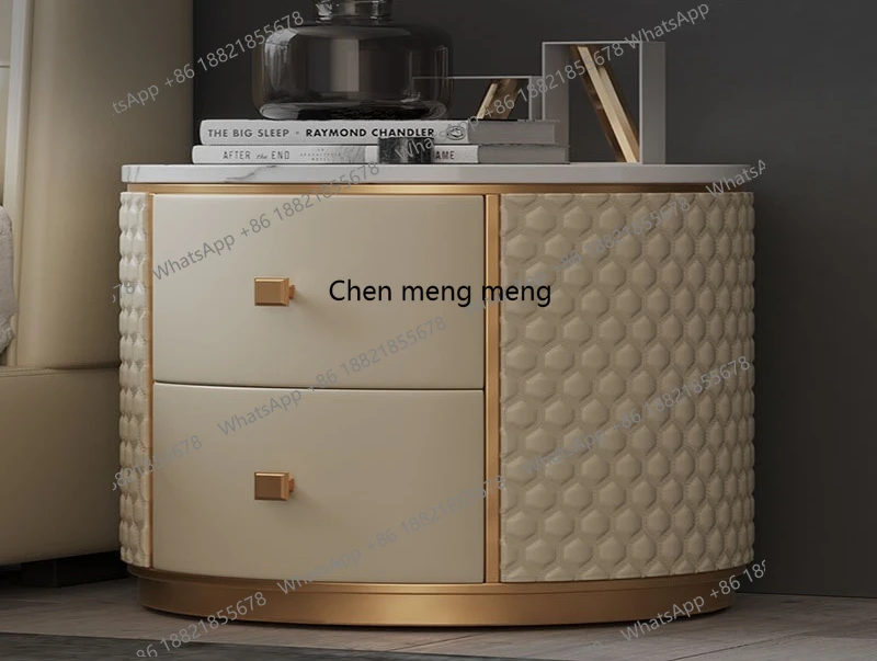 

Marble bedside table Solid wood bedside cabinet Italian light luxury edge few Modern simple bedroom side cabinet