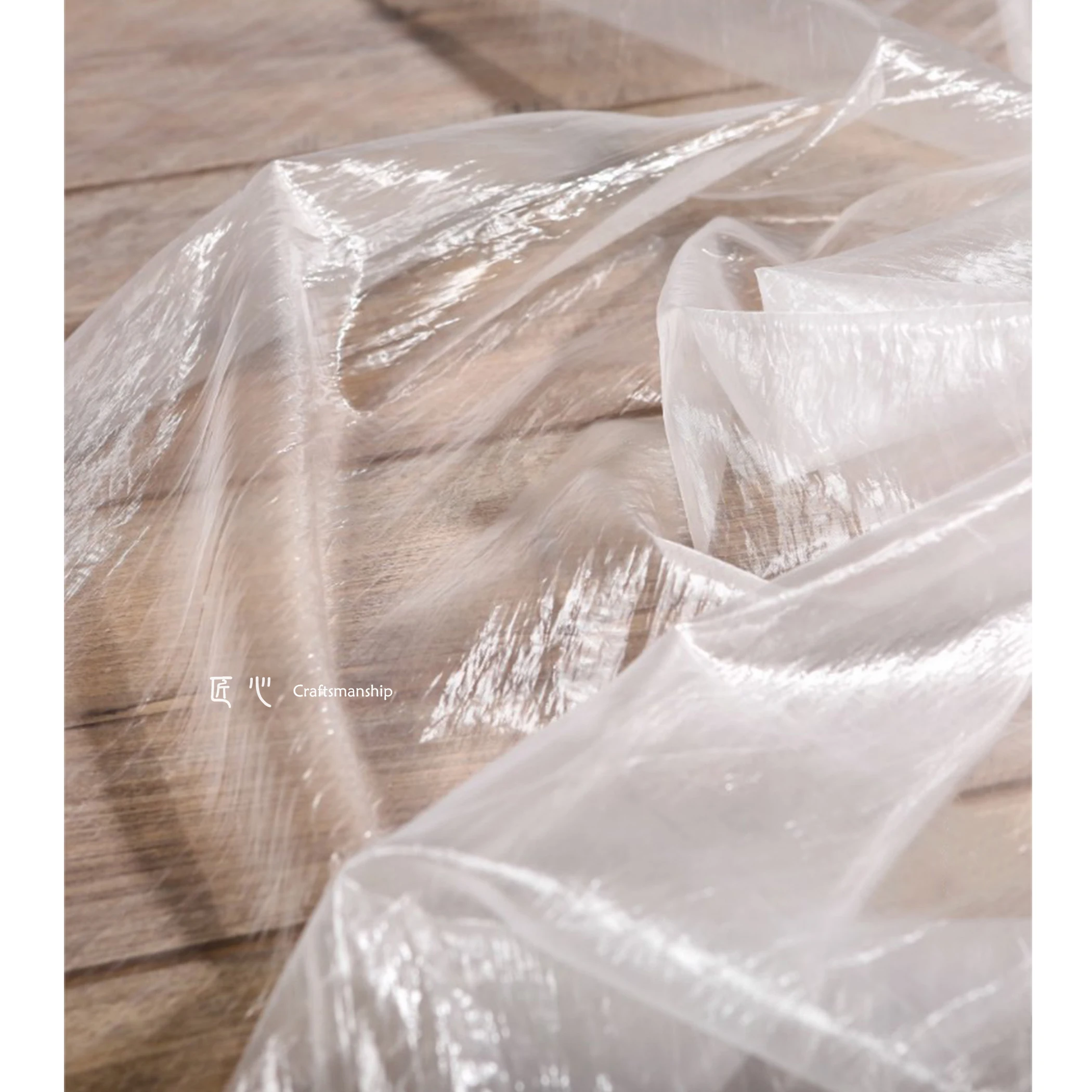 White Nylon Crumpled Cloth, Creative See-through Yarn, Plastic Trench Coat, Coat, Dress, Cardigan, Clothing Designer Fabric