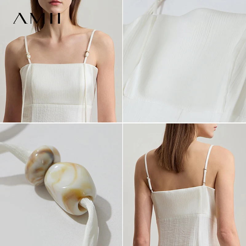 Amii Minimalismชุดเสื้อกั๊ก 2025 ฤดูร้อนชายหาดใหม่เสื้อผ้าผู้หญิงยาวสายรัดบางวรรณกรรมCamiชุดสีขาว 12552110