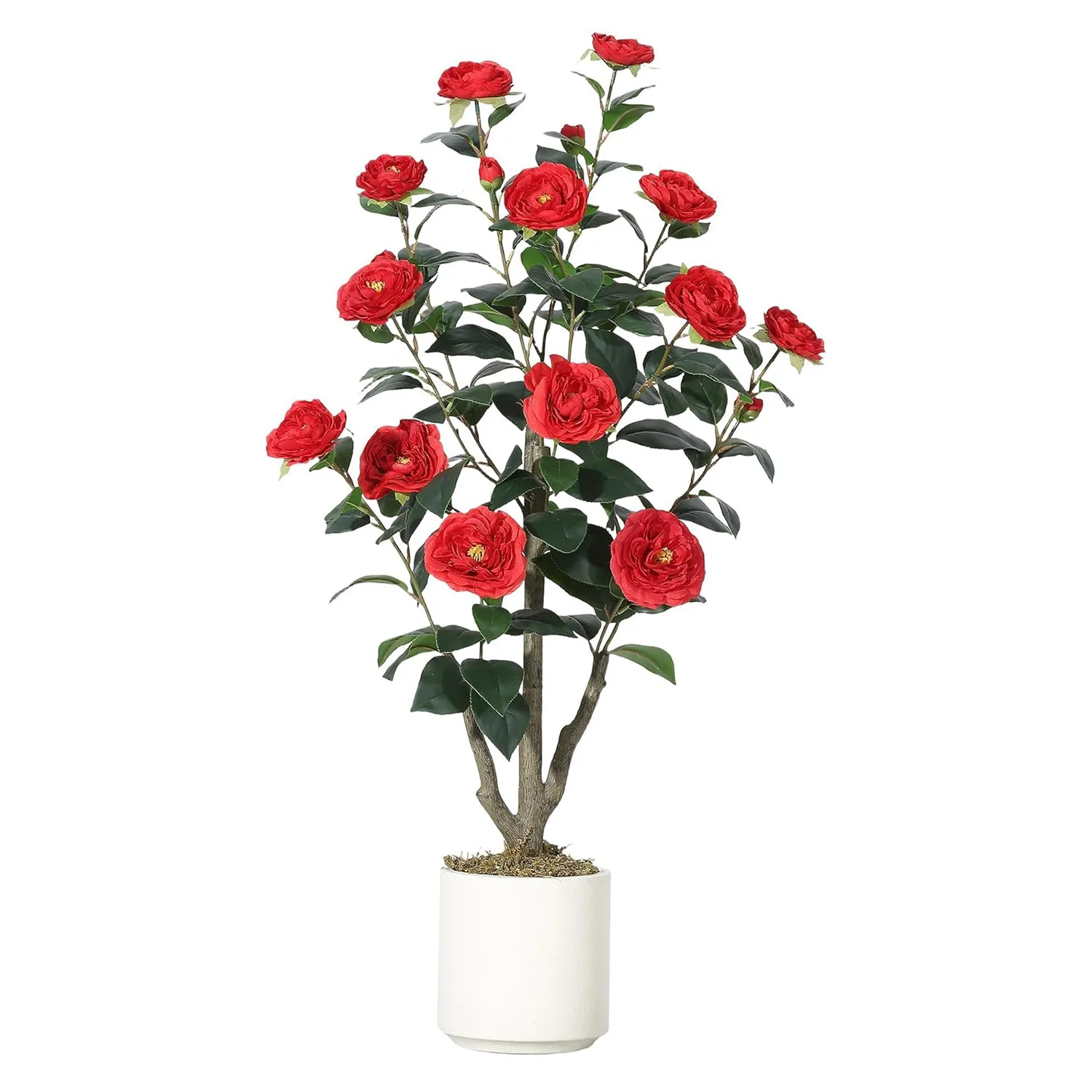 90cm Künstlicher Kamelienbaum Realistische Seidenblumen & Grüne Blätter, Künstlicher Dekorativer Baum für Innen/Außen für Zuhause Büro Terrasse