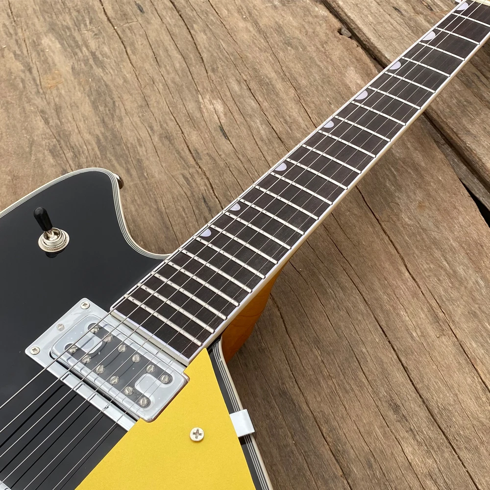 Black Electric Guitar Chrome Hardware Gold Pickguard Stainless Steel Frets Guitarra гитара