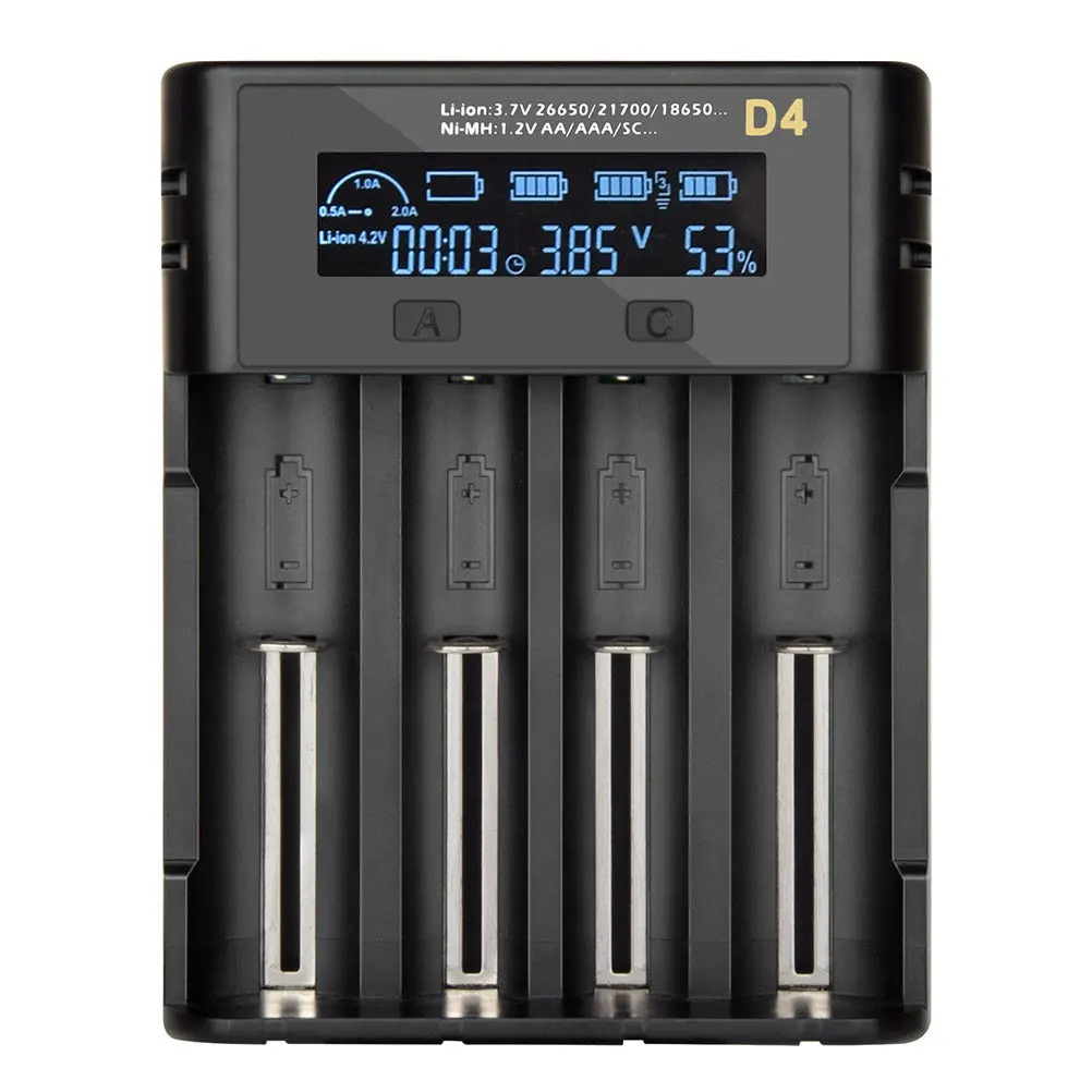 4 Slots Charger LCD Display Smart Battery Charger USB Powered Aa Aaa C Batteries Flame Resistant Safety Protection