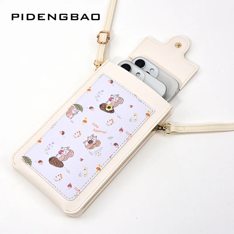 New Cute Squirrel Pattern Touch Screen Women Crossbody Phone Bag Thin Lightweight Single Shoulder Kuaba Sling Bag Storage Pouch view 3